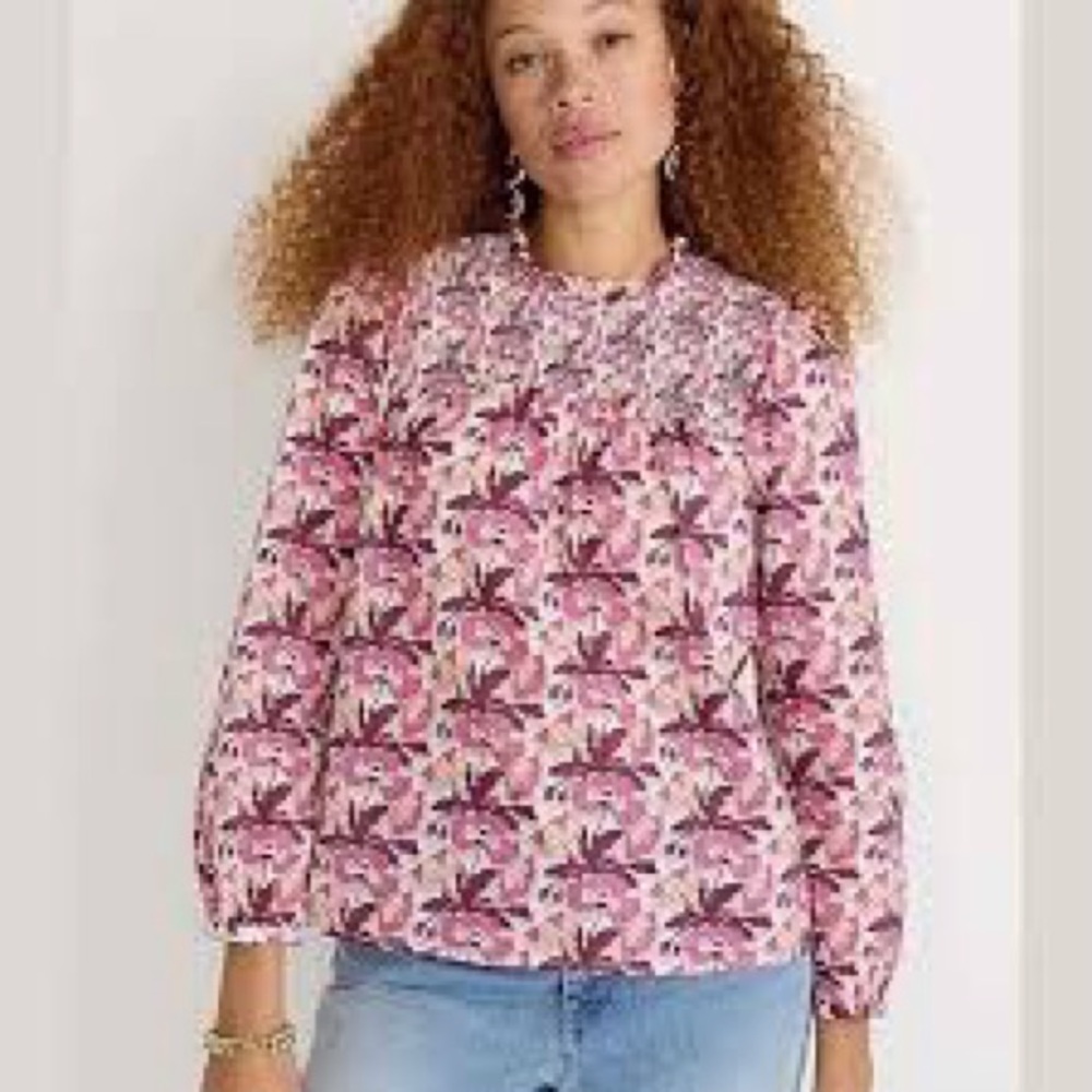 J Crew Liberty‎ of London Smocked Butter Field Poppy Top NWT XS